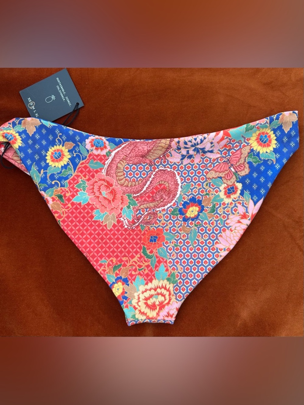 Skatie Swim Los Angeles NWT 3 Piece Swim Set Dragon Flowers Size Small - Picture 3 of 11